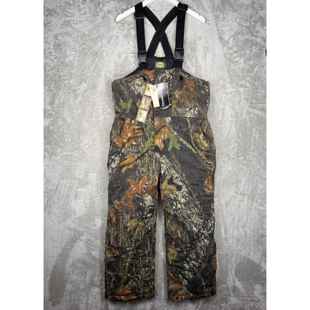 Cabelas Camo Bib Overalls Men Medium Short Hunting Mossy Oak Thinsulate Vintage